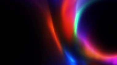 Soyut çok renkli neon nesne koyu bir arkaplanda aniden hareket ediyor