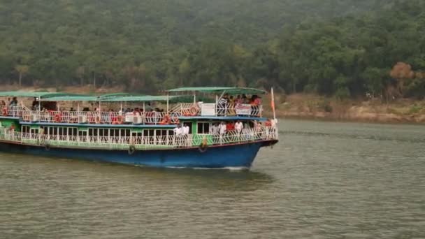 Clip Cámara Fija Ferry Movimiento Mar Pasajeros Bordo — Vídeo de stock