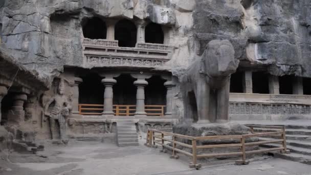 Ellora Grotta Ruiner Indien Elefant — Stockvideo