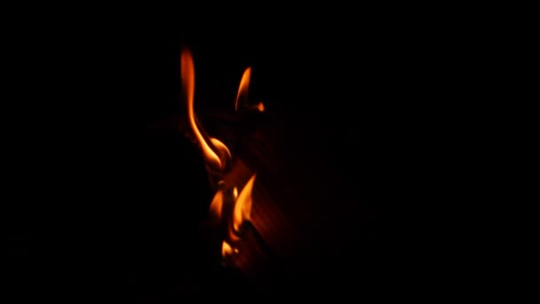 Focul Arde Încet Flăcări Galbene Întuneric — Videoclip de stoc