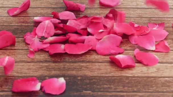 Walentynki Płatki Róż Tle Drewna — Wideo stockowe