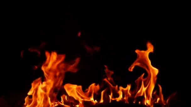 Ateşte Uzun Süre Yanan Kırmızı Ateş Karanlıkta Yanar — Stok video