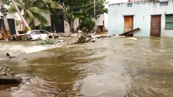 Översvämmade Hus Byn Grund Översvämningar Hyderabad — Stockvideo