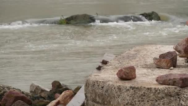 Pequenas Pedras Rochas Rio Correndo Abaixo Uma Grande Rocha Entre — Vídeo de Stock