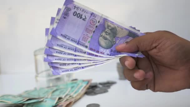 Stare Indyjskie Banknoty Monety Informacje Pieniądzach Bankowych — Wideo stockowe