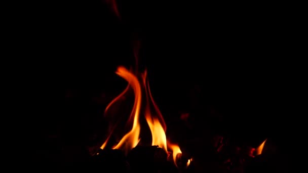 Flama Amarilla Fuego Parpadeante Cayendo Oscuridad — Vídeos de Stock