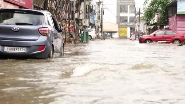Zalane Domy Miasto Samochodami Hyderabad — Wideo stockowe