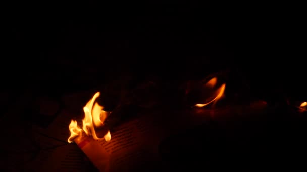 Fuego Ardiente Brisa Humilde Afecta Llama Oscuridad — Vídeos de Stock