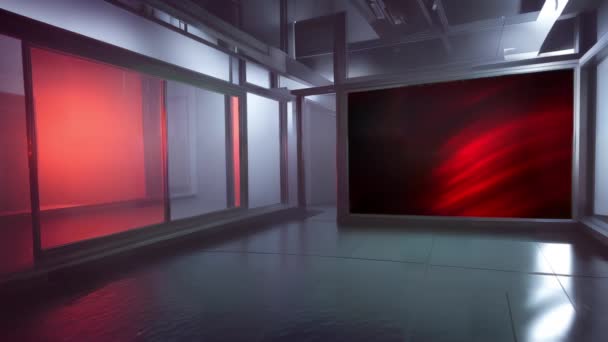 革新的なニューススタジオプレゼンテーション 壁に3D仮想テレビ — ストック動画