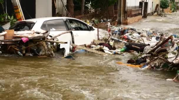 Eau Boueuse Rivière Touchée Par Inondation Inondé — Video