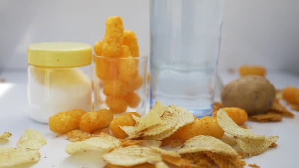 Slow Motion Flying Potato Chips — Stock Video