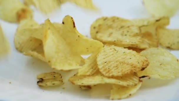 Slow Motion Shot Potato Chips — Stock Video