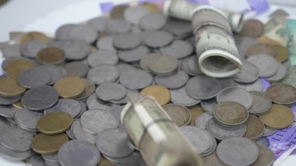 旧印钞及硬币 银行资金背景 — 图库视频影像