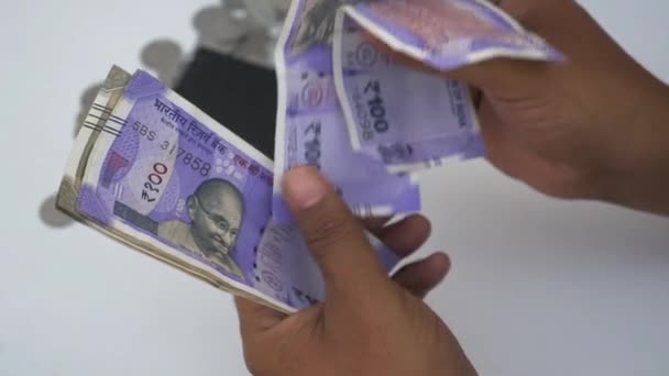 Vieux Billets Pièces Monnaie Indienne Argent Bancaire Contexte — Video