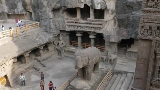 Ruiny Jaskini Ellora Indiach Słoń — Wideo stockowe