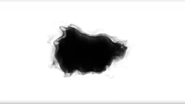 Suda mürekkep, beyaz arka planda siyah suluboya mürekkep yavaş çekimde geçiş. Şeffaf geçiş etkisi, izole edilmiş, organik akış.