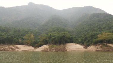 Çalı ve taşlı bir sahilin ve yeşil bir denizin video klibi.