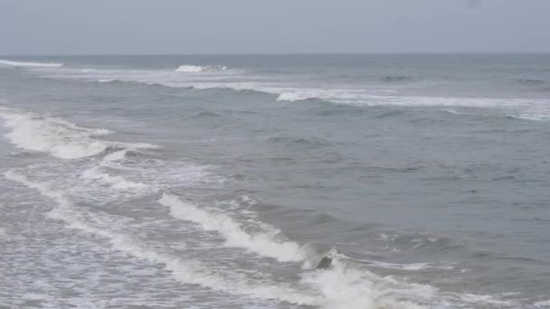 Микроснимок Небольших Морских Волн Ударяющих Морскому Берегу — стоковое видео