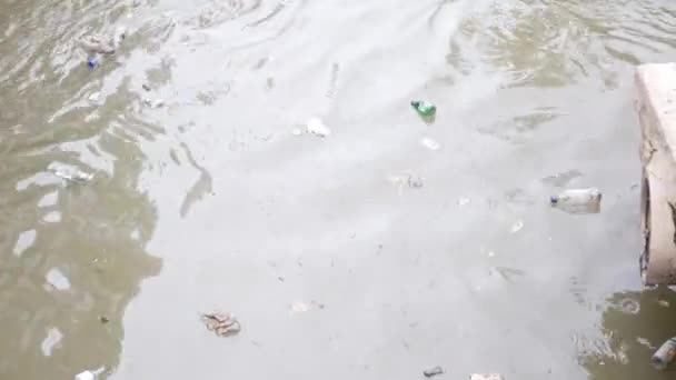 Woda Zanieczyszczona Różnymi Śmieciami Śmieciami — Wideo stockowe