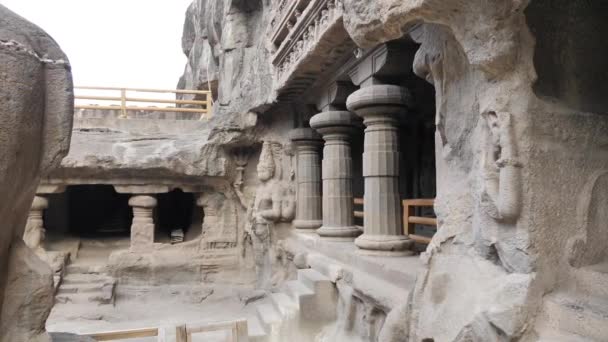 Внутренний Вид Пещер Эллоры Веруле Махараштра — стоковое видео