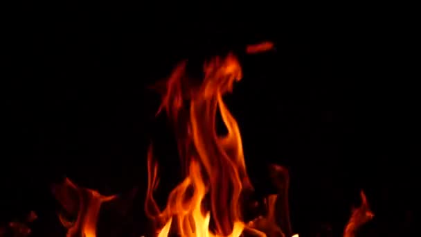 Rote Und Gelbe Flamme Von Brennendem Feuer Der Dunkelheit — Stockvideo