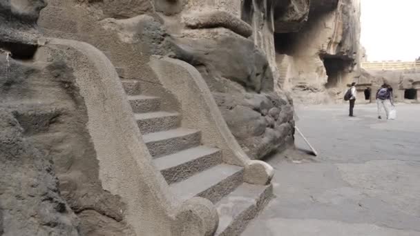 Escadas Para Entrar Nas Cavernas Ellora Verul Maharashtra — Vídeo de Stock