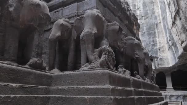 Rzeźby Słoni Jaskiniach Ellora Maharashtra — Wideo stockowe