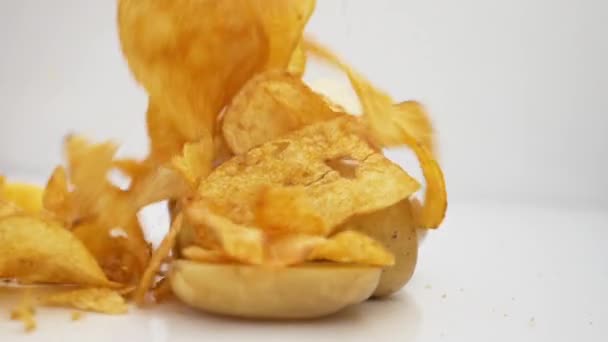 Falling Potato Chips Slow Motion — Stock Video