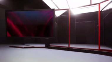 Duvarında TV olan 3D Sanal TV Stüdyo Haberleri: Bir Sonraki Video Yayınınız İçin Gerçekçi ve Etkileyici Arkaplan