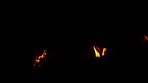 Feuer Brennt Einzeln Von Verschiedenen Stellen Der Dunkelheit — Stockvideo