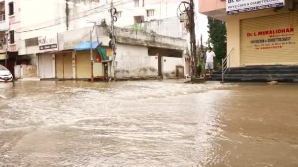 Оползень Наводнение Хайдарабад Индии 2020 Год — стоковое видео