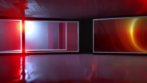 现代新闻演播室展示 3D虚拟电视机 — 图库视频影像