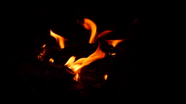 Sötétben Égő Tűz Sárga Láng — Stock videók