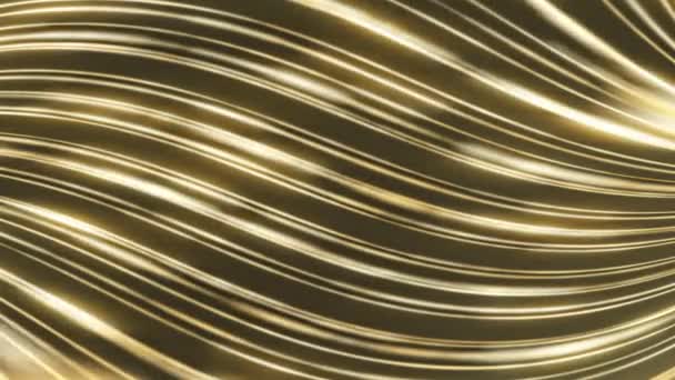 Золотой Фон Текстурами Типа Металлических Градиентных Волновых Волнистых Линий — стоковое видео