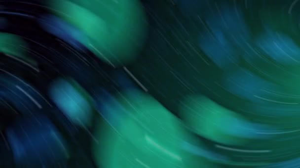 Зелено Синій Абстрактний Фон Розмитими Зображеннями Кіл Зірок Чорному Тлі — стокове відео