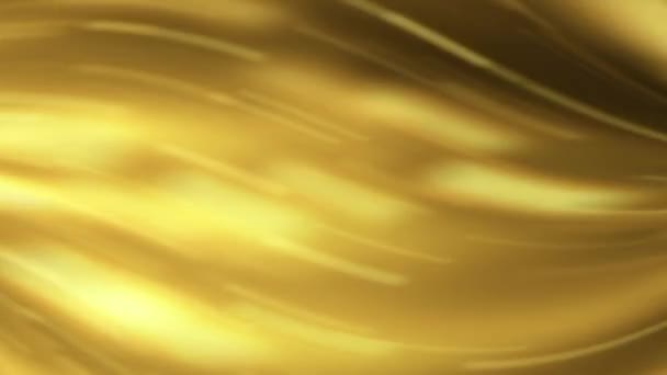Goldstruktur Auf Goldenem Hintergrund Mit Fließenden Stoffen Und Wellenförmigem Muster — Stockvideo