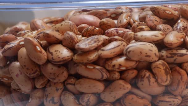 ガラス容器には 農場の豆からなる豆の山があります — ストック動画