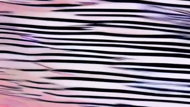 ピンクのグリッチ効果を持つ黒と白のストライプの背景 — ストック動画