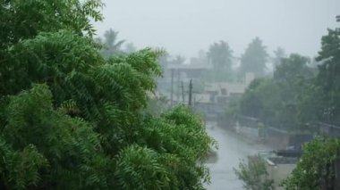 Tropikal bir mahallede yağmurlu bir gün