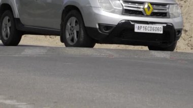 Sedan on Road - Parked Silver Car with License Plate