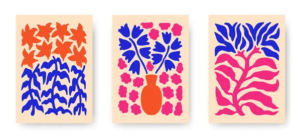 Vektor Set Abstrakter Blütenblumen Poster Trendige Minimalistische Ästhetische Botanische Wandkunst — Stockvektor