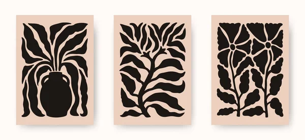 Conjunto Vetorial Cartazes Flores Abstratas Artes Parede Botânicas Estéticas Minimalistas —  Vetores de Stock