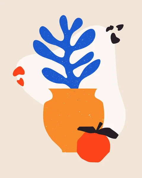 Poster Vectoriel Tendance Pot Avec Corail Fleur Pomme Dans Style — Image vectorielle
