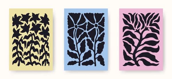 Векторный Набор Абстрактных Цветковых Плакатов Модные Минималистические Эстетические Ботанические Настенные Стоковая Иллюстрация