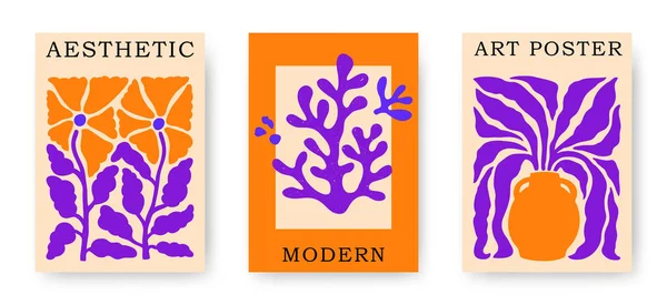 Векторный Набор Абстрактных Цветковых Плакатов Модные Минималистические Эстетические Ботанические Настенные Лицензионные Стоковые Векторы