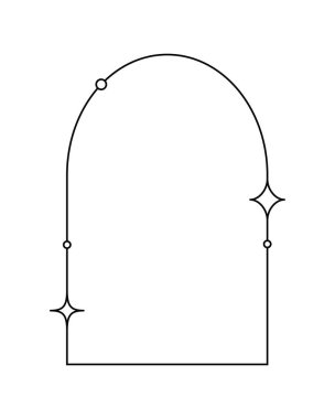 Boho tarzında yıldızlı vektör doğrusal minimalistik estetik çerçeve. Sosyal medya, dekorasyon ve logo tasarım şablonu için kemer ögesi
