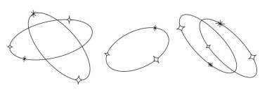 Doğrusal minimalist estetik çerçevelerin vektör kümesi ve yıldızlarla olan sınırlar. Yuvarlak, oval ve kemerli modern geometrik şekiller sosyal medya, dekorasyon, logo tasarım şablonları, planlar için parıltılı