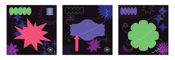 矢量集的流行抽象逆波 未来主义和Y2K风格的卡片插图与孟菲斯几何形状 复古90年代流行艺术背景包装设计 纺织品 面料印刷 — 图库矢量图片