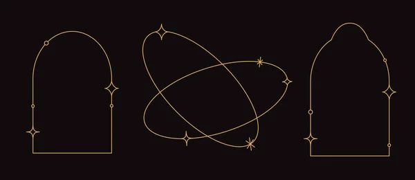 向量集线性极小美学框架 与恒星相邻 椭圆形和拱形现代几何图形 社交媒体 标志设计模板 布局用闪光 — 图库矢量图片