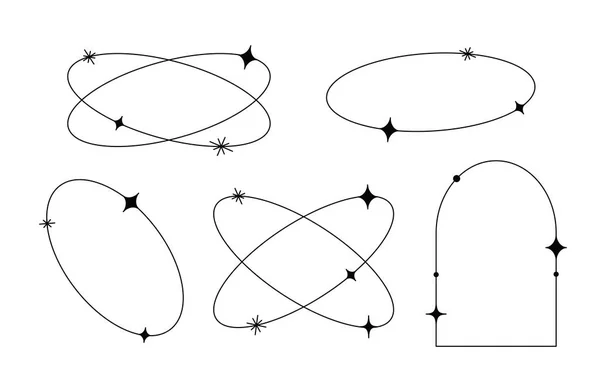 線形ミニマリズムの美的フレームのベクトルセットと星との境界線 ソーシャルメディア ロゴデザインテンプレート レイアウトのための輝きとラウンド 楕円形とアーチ現代の幾何学的な形状 — ストックベクタ
